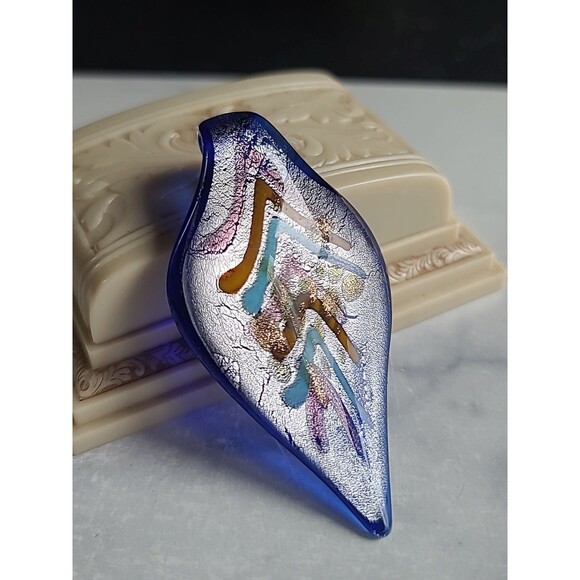 Multicolored Glass Leaf Shaped Pendant - Picture 5 of 10